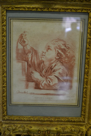 18th century L'enfant à l'oiseau - engraving by Boucher