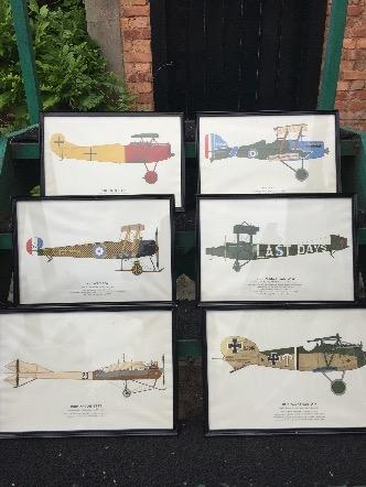 a lot of 9 WW1 fighter planes engravings - mid 1970's