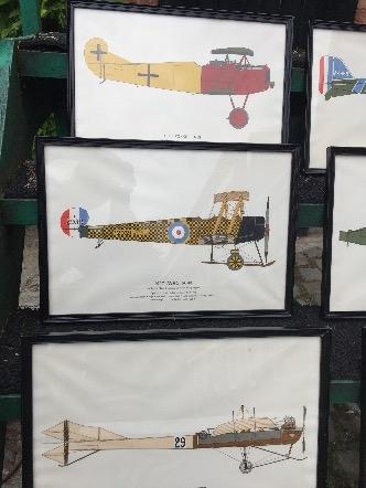 a lot of 9 WW1 fighter planes engravings - mid 1970's