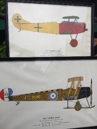a lot of 9 WW1 fighter planes engravings - mid 1970's
