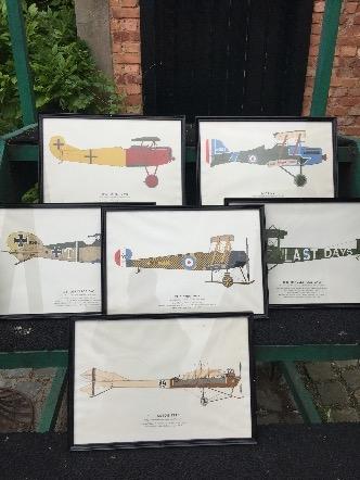 a lot of 9 WW1 fighter planes engravings - mid 1970's